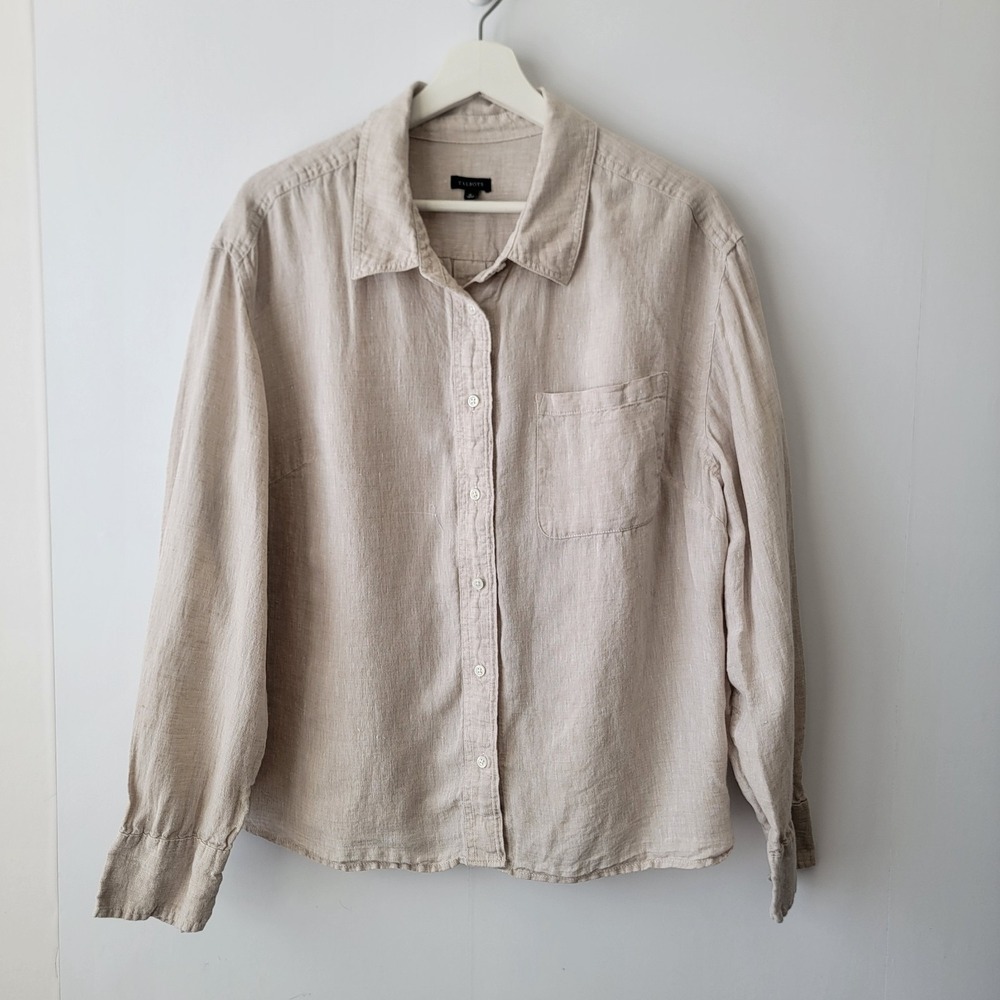 Talbots women's 100% linen button up shirt size XL boxy breathable minimalist